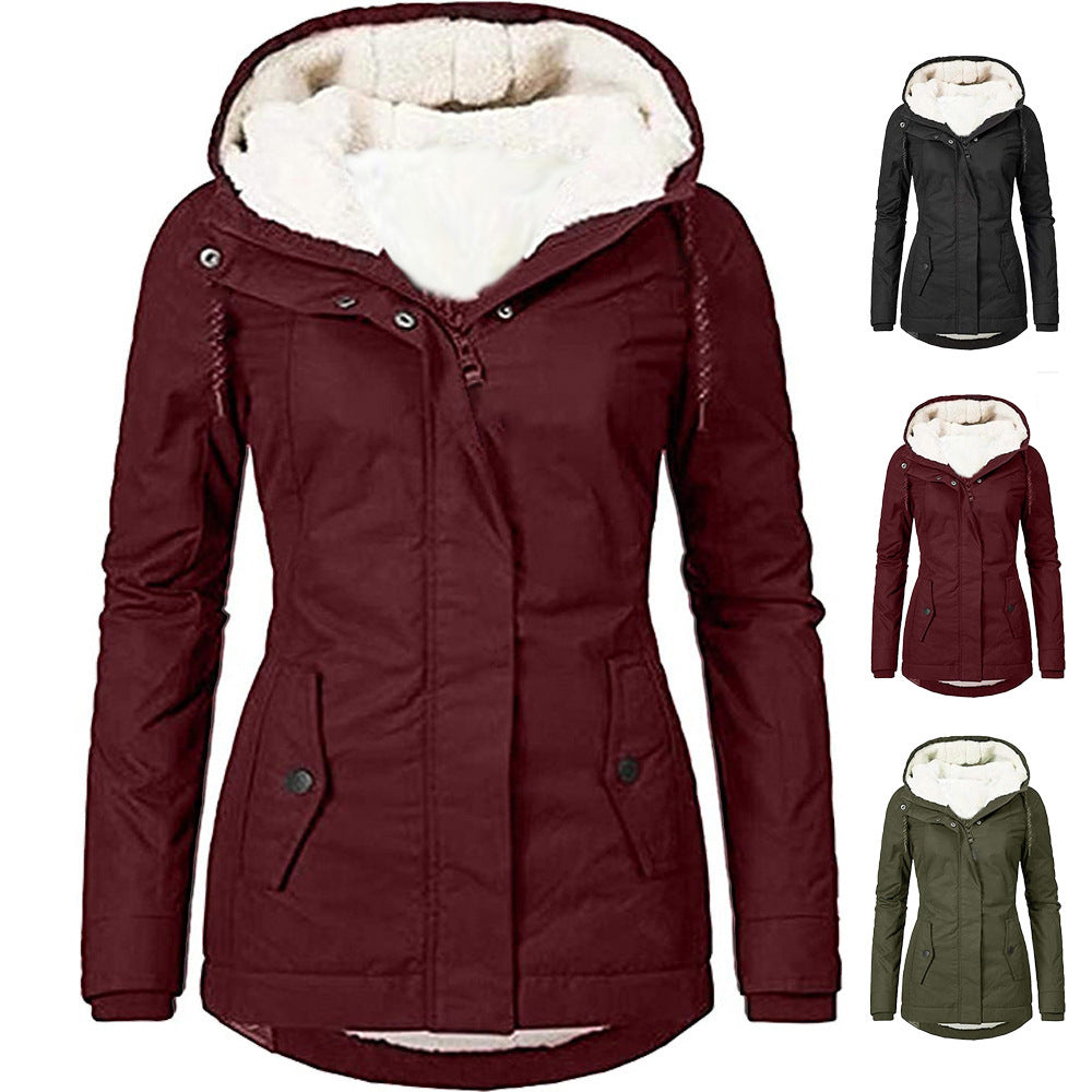 Damen Parka mit Teddyfutter, Kapuze und taillierter Silhouette Drune