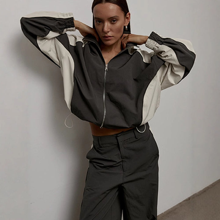 Damen nan sportive Oversize-Trackjacke mit hohem Stehkragen und Raglanärmeln Drune