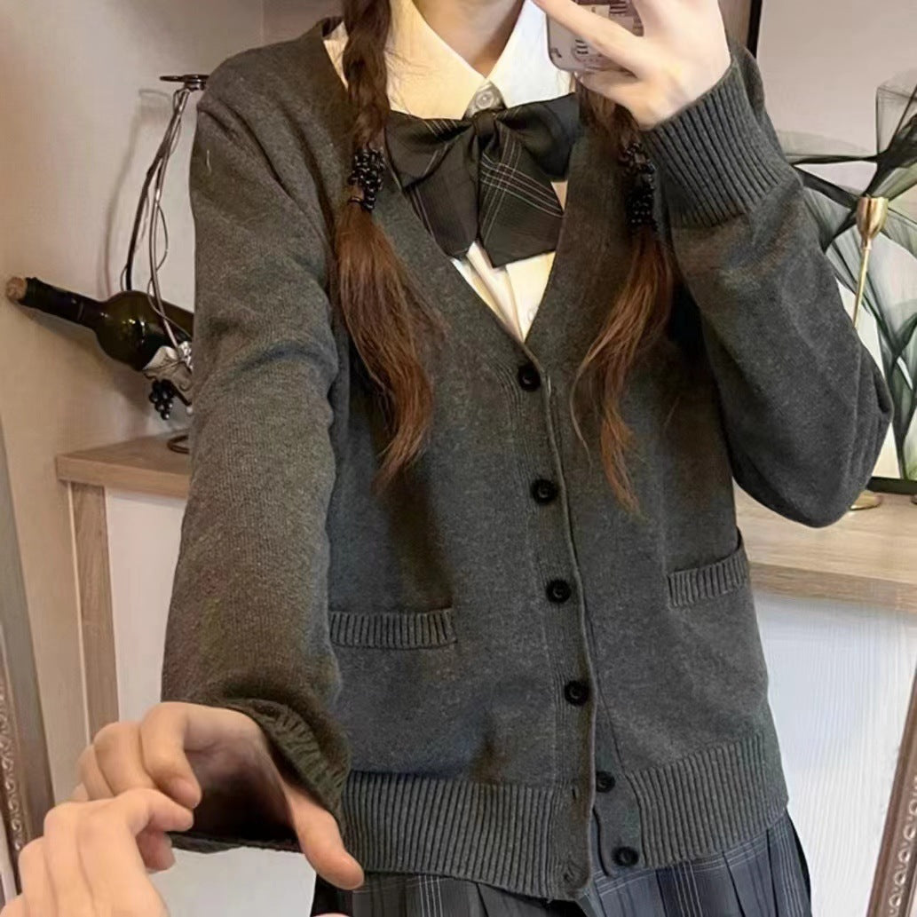 Damen lässige Strickjacke mit V-Ausschnitt und praktischen Taschen Drune