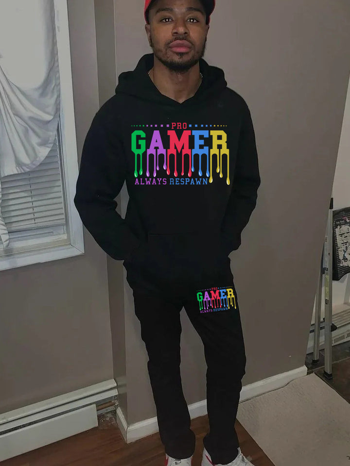 Herren Kapuzenpullover und Jogginghose Set mit farbenfrohem Gamer-Design Drune