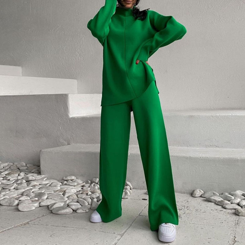 Damen lässiges Strickset mit weitem Schnitt und hohem Kragen Drune