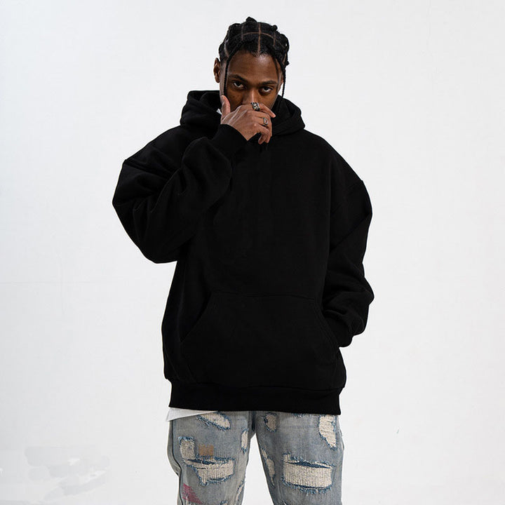 Unisex minimalistischer Oversize-Kapuzenpullover mit gedoppelter Kapuze, tiefer Schulter und breitem Rippbund Drune