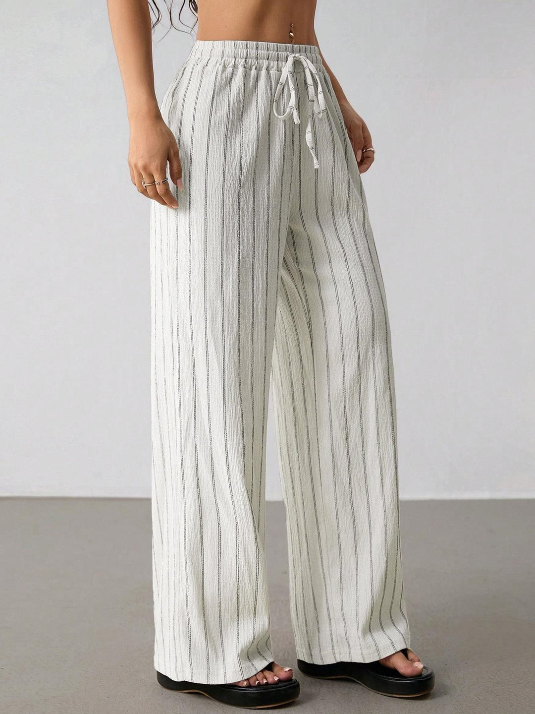 Damen Weite Strickhose mit hohem Bund und Kordelzug Drune