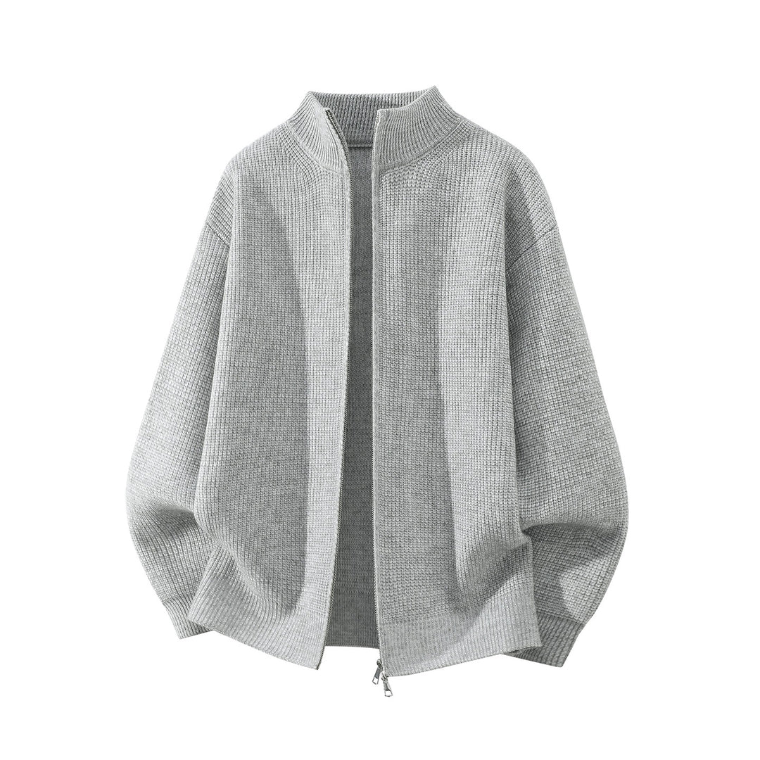 Herren Oversize Grobstrick-Zipcardigan mit Stehkragen und Zwei-Wege-Reißverschluss Drune