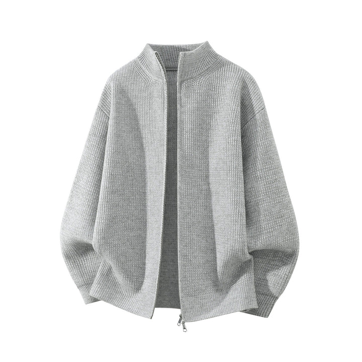 Herren Oversize Grobstrick-Zipcardigan mit Stehkragen und Zwei-Wege-Reißverschluss Drune