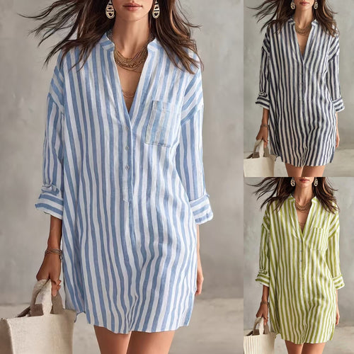 Damen Lässiges und luftiges Leinenhemd Kleid Drune