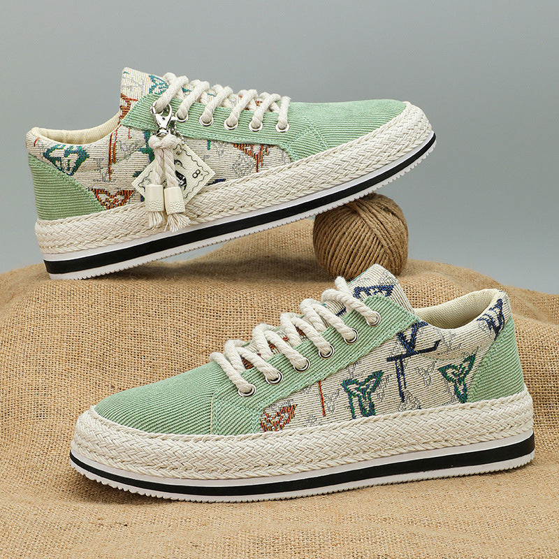 Damen Plateau-Espadrille-Sneaker mit besticktem Canvas, Quastenanhänger und geflochtener Bastsohle Drune