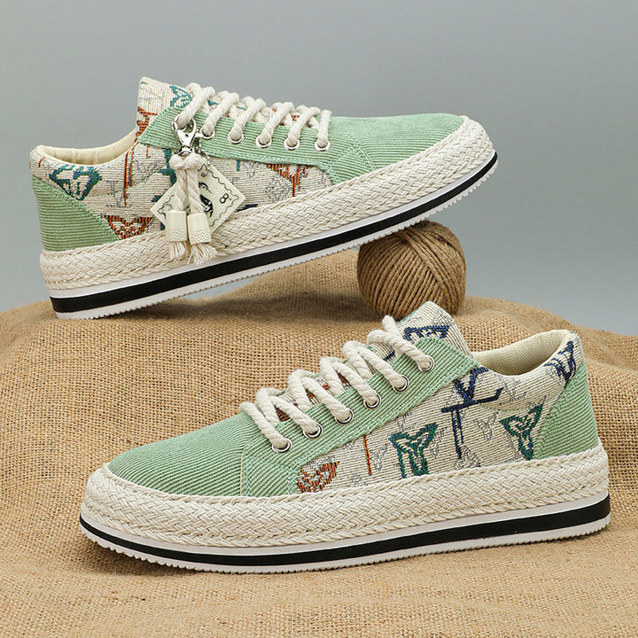Damen Plateau-Espadrille-Sneaker mit besticktem Canvas, Quastenanhänger und geflochtener Bastsohle Drune