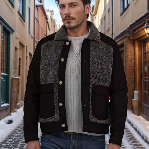 Herren Overshirt-Jacke mit Teddyfutter, aufgesetzten Pattentaschen und Knopfleiste Drune