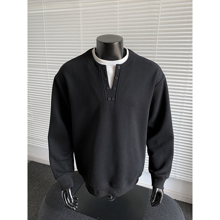 Herren Sweatshirt mit Henley-Knopfleiste, relaxed Fit und gerippten Bündchen Drune