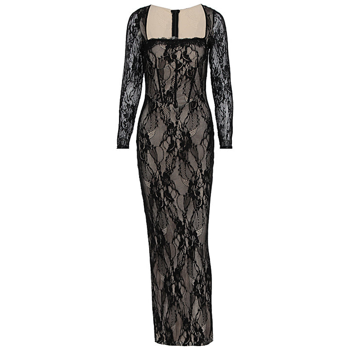 Damen Spitzenmaxikleid mit durchscheinenden Einsätzen Drune
