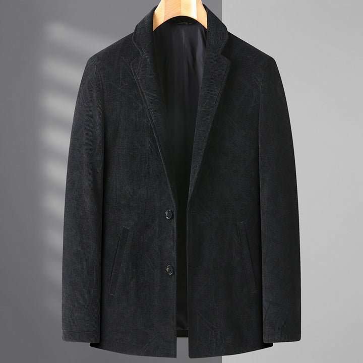Herren Struktur-Blazer aus Wollmischung mit dezenter Diamantstruktur und schmalem Revers Drune