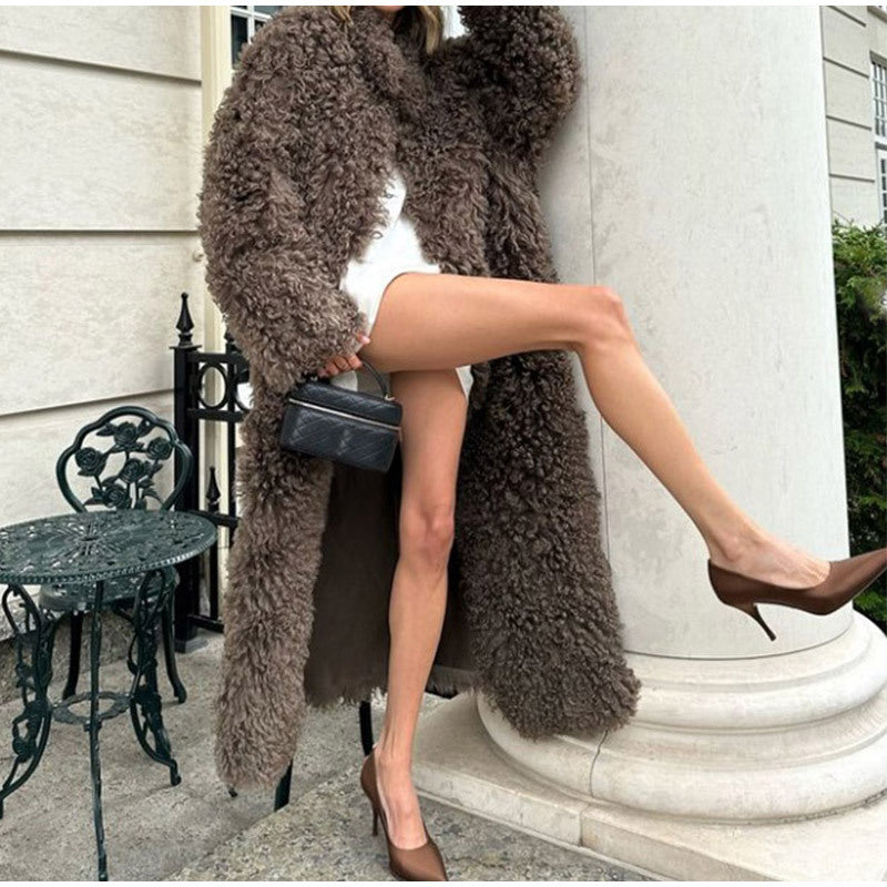 Damen Luxus Kunstfellmantel im Oversized-Stil Drune