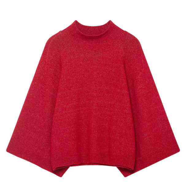 Damen 10+ oversized Strickponcho mit Stehkrragen und weiten Cape-Ärmeln Drune