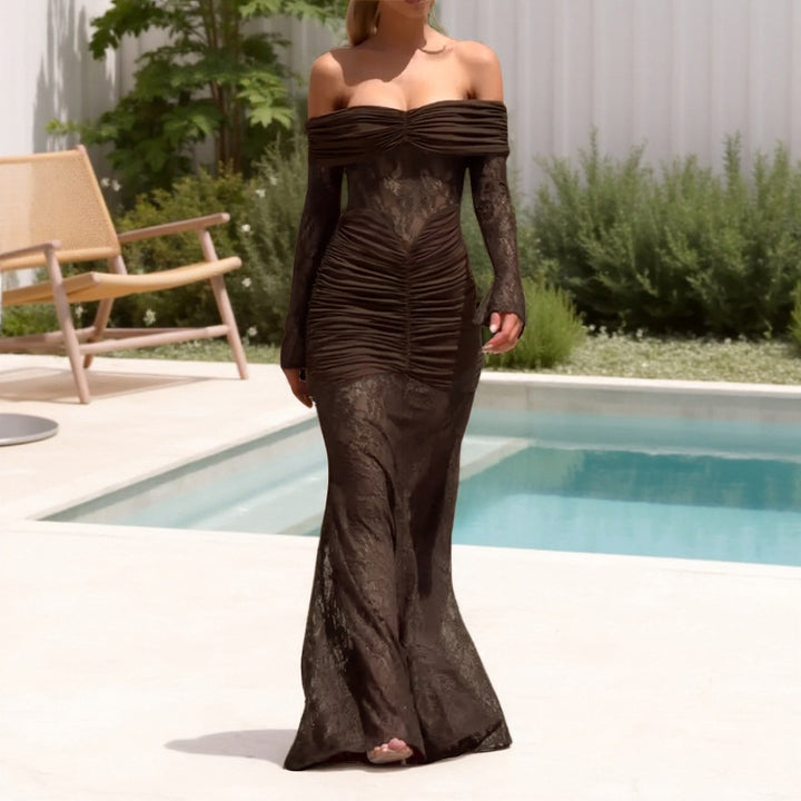 Damen Elegantes Maxikleid mit transparenten Spitzendetails und tailliertem Schnitt Drune