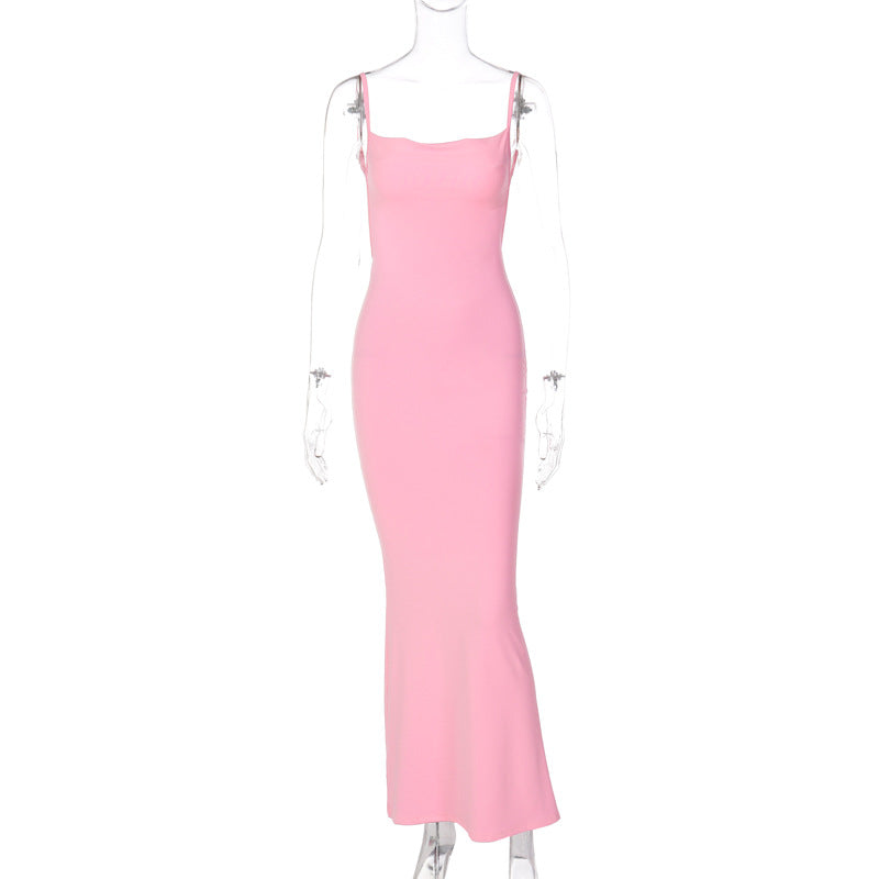 Damen Figurbetontes Langkleid mit schmalen Spaghetti-Trägern Drune