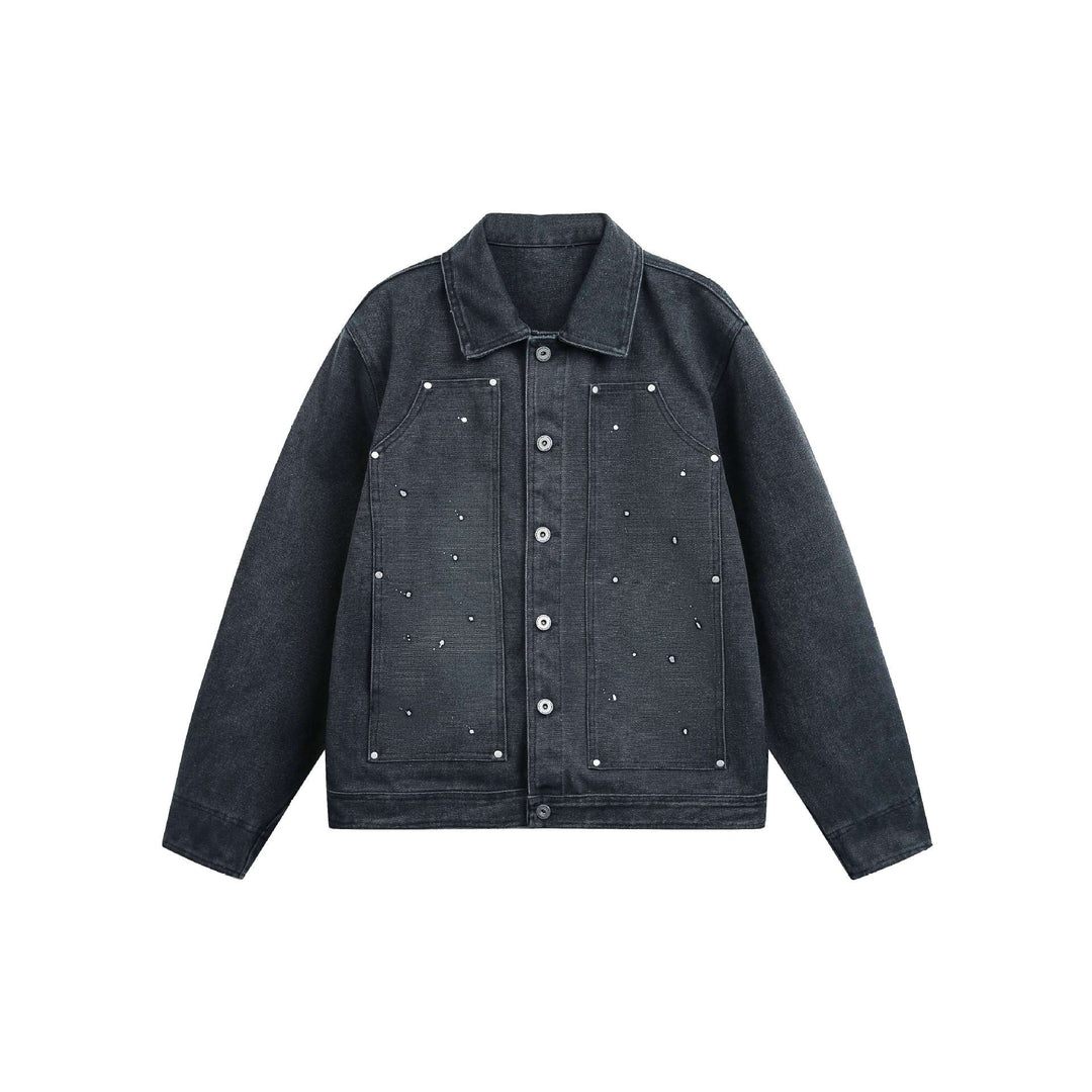 Unisex Kurz geschnittene Jeansjacke im Boxy‑Cut mit Pattentaschen und Used‑Effekt Drune