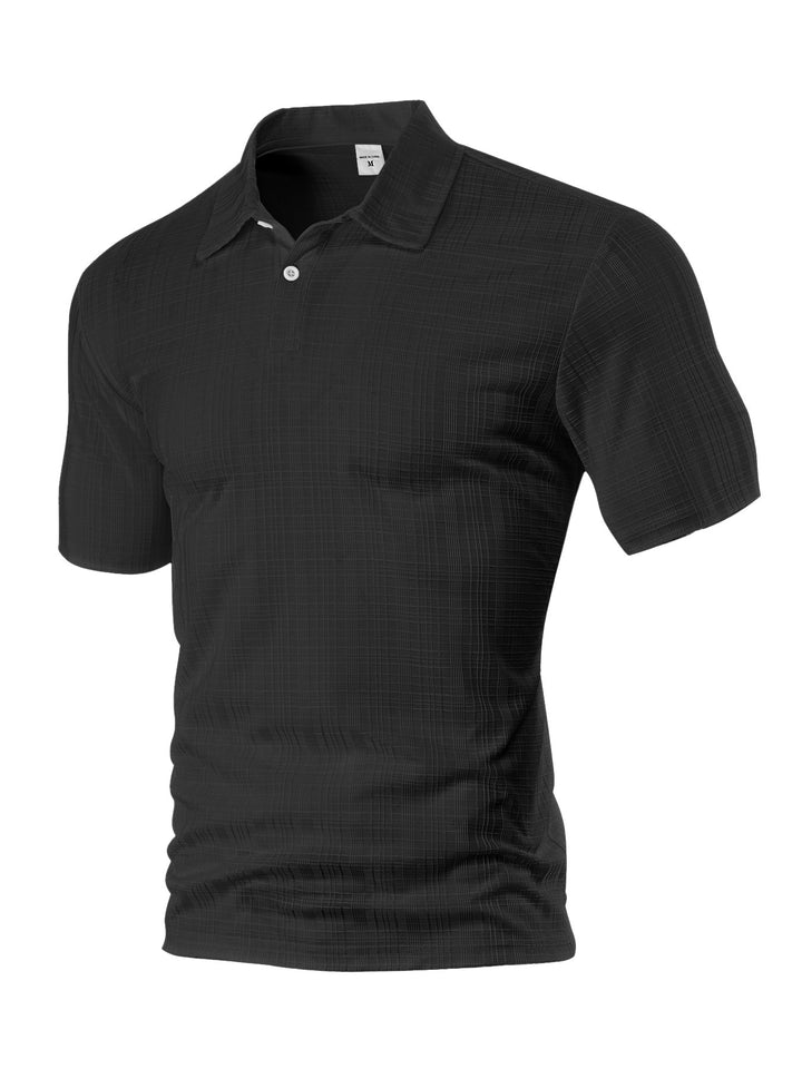Herren nan leichtes Struktur-Kurzarm-Polo mit Hemdkragen und Ein-Knopfleiste Drune