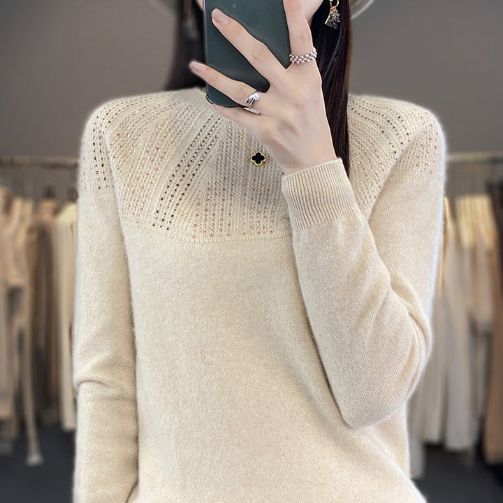 Damen Weicher Kaschmir‑Optik Feinstrickpullover mit Ajour‑Yoke und Paillettenbesatz Drune