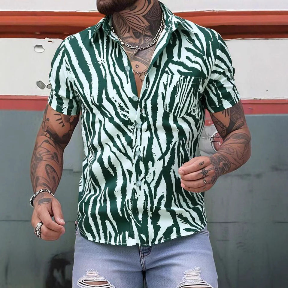 Herren Kurzarmhemd mit modernem Animal-Print und lockerer Passform Drune