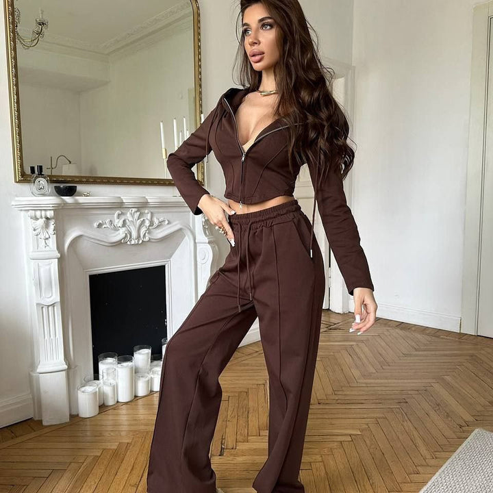 Damen stylisches Kapuzenset mit elegantem Reißverschluss Drune