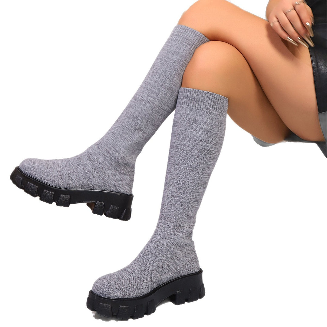 Damen Strick‑Sockstiefel mit hohem Schaft und grober Profilsohle Drune