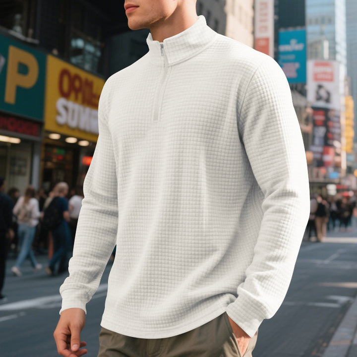 Herren nan City-Thermo-Pullover mit kurzem Reißverschluss Stehkragen und feiner Quadratstruktur Drune