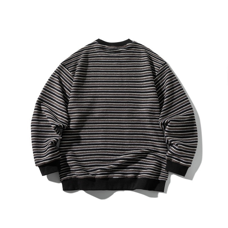 Unisex Gestreiftes Oversize Strick-Sweatshirt mit gerippten Bündchen und Rundhals Drune