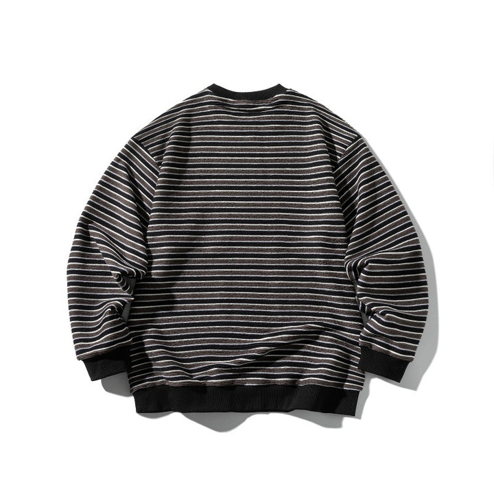 Unisex Gestreiftes Oversize Strick-Sweatshirt mit gerippten Bündchen und Rundhals Drune