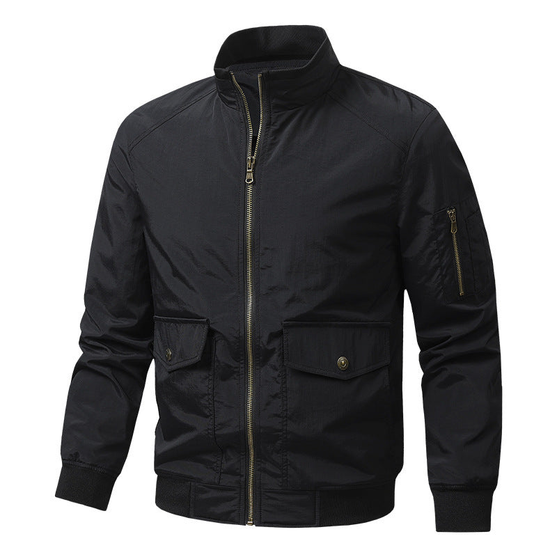 Herren Wind- und Wasserabweisende Urban-Bomberjacke mit Stehkragen und Mehrfach-Taschen Drune