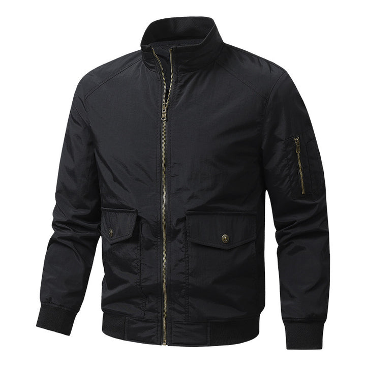 Herren Wind- und Wasserabweisende Urban-Bomberjacke mit Stehkragen und Mehrfach-Taschen Drune