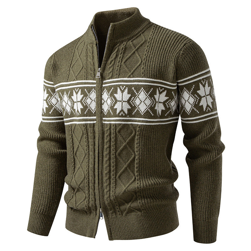 Herren Norwegermuster-Strickjacke mit Stehkragen und Reißverschluss Drune
