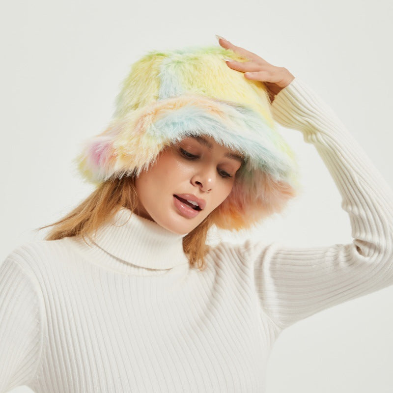 Damen Flauschiger Bucket‑Hut aus hochwertigem Kunstpelz mit Teddy‑Textur Drune