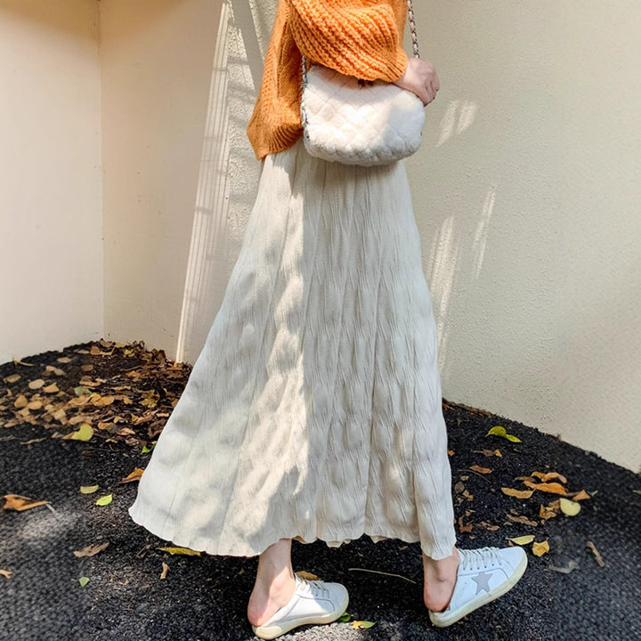 Damen Langer, eleganter Strickrock mit feinem Wellenmuster Drune