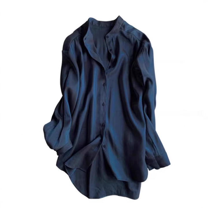 Damen Elegante satinierte Bluse mit Stehkragen Drune