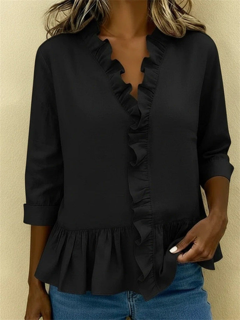 Damen Elegante Bluse mit Rüschen Drune