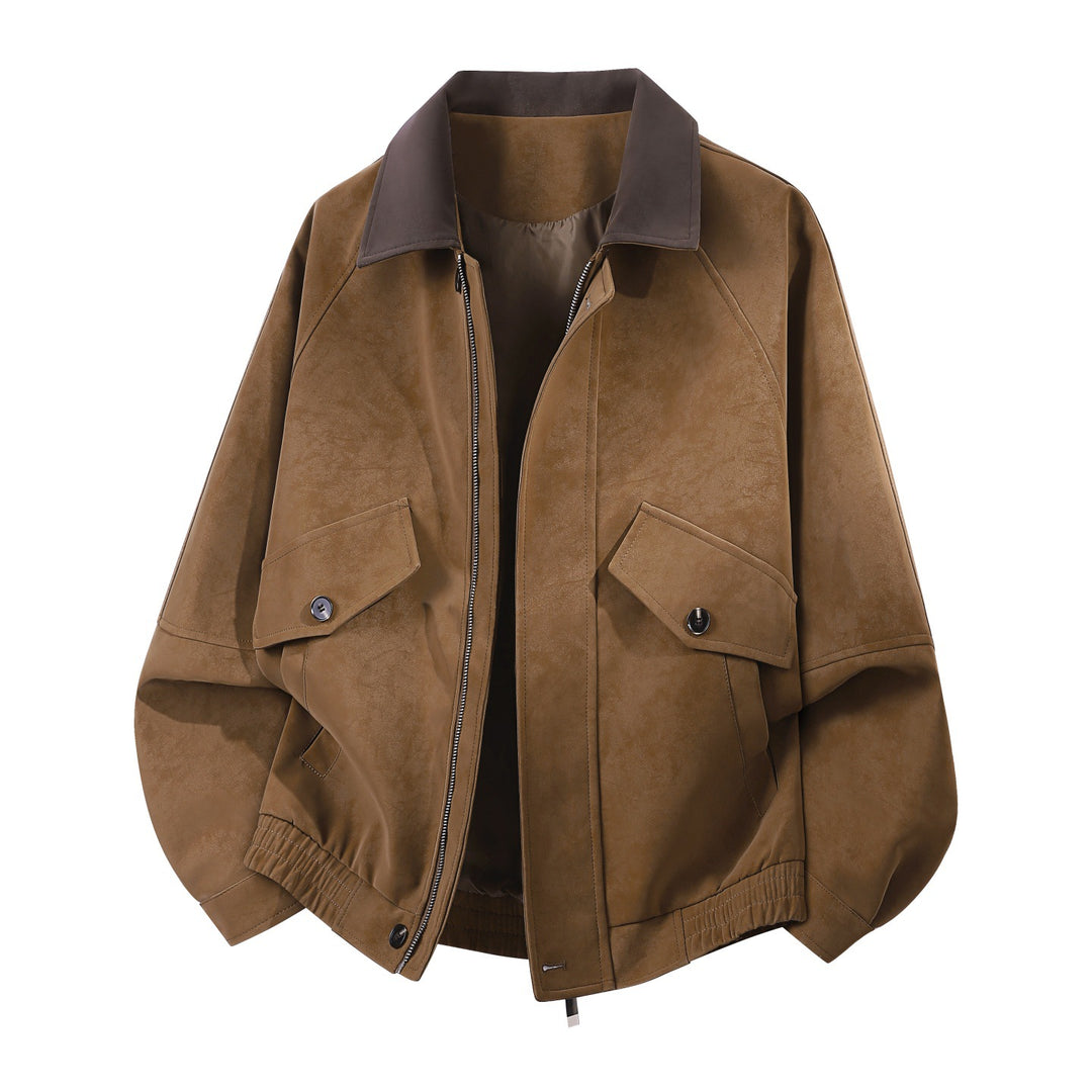 Herren oversized Velours-Blouson mit kontrastkragen und aufgesetzten Klappentaschen Drune