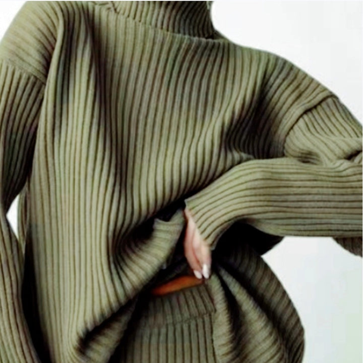 Damen Strickset mit hohem Kragen und weichem Rippdesign Drune