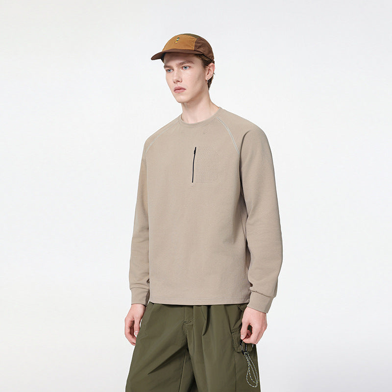 Herren Rundhals-Sweatshirt mit Brust-Reißverschluss, perforierter Utility-Blende und relaxter Passform Drune
