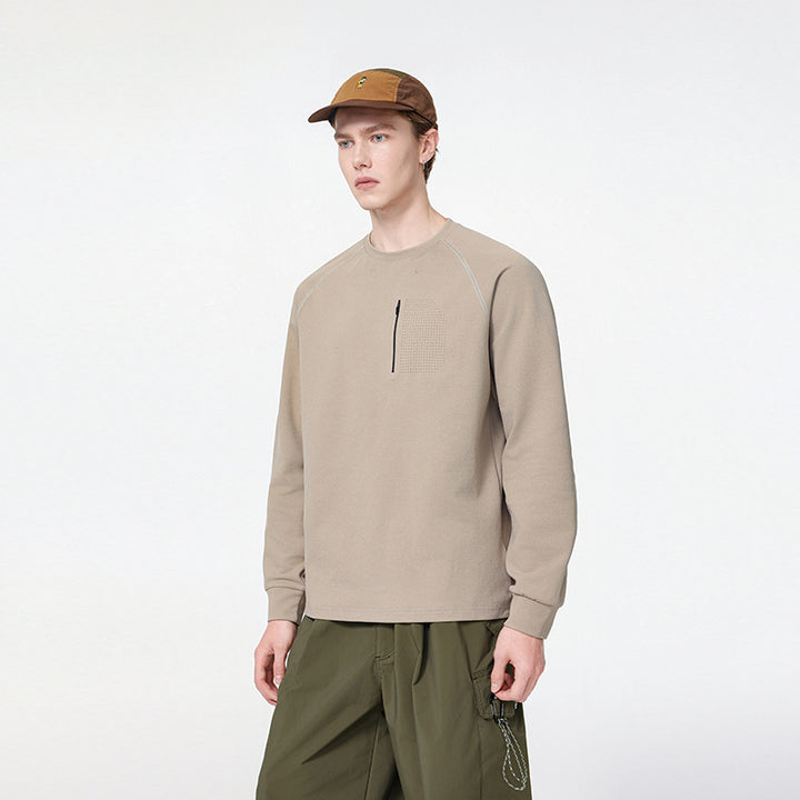 Herren Rundhals-Sweatshirt mit Brust-Reißverschluss, perforierter Utility-Blende und relaxter Passform Drune