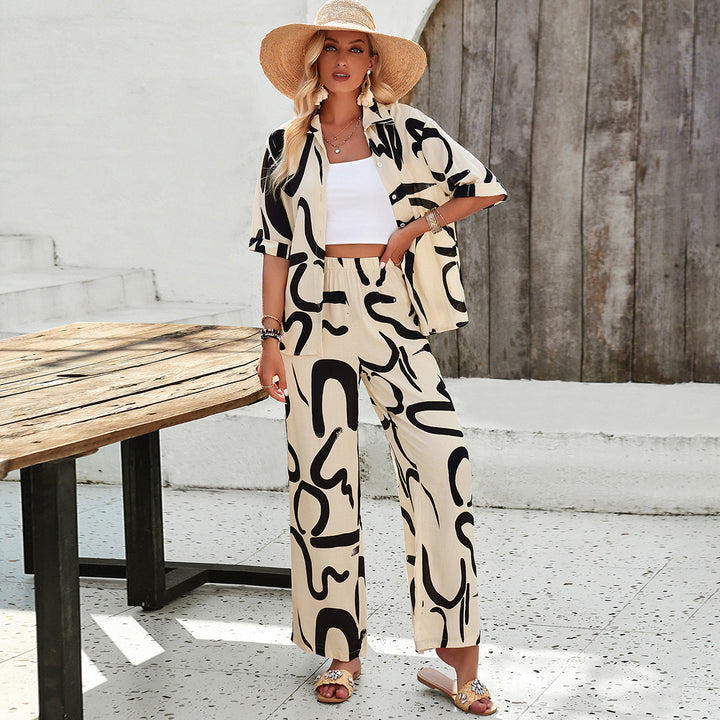 Damen luftiges Zweiteiliges Ensemble mit floralem Muster und weiten Hosen Drune