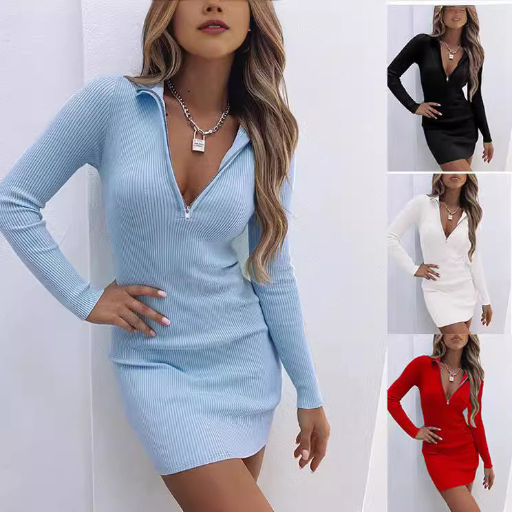 Damen Enganliegendes Ripp-Kleid mit Reißverschluss Drune