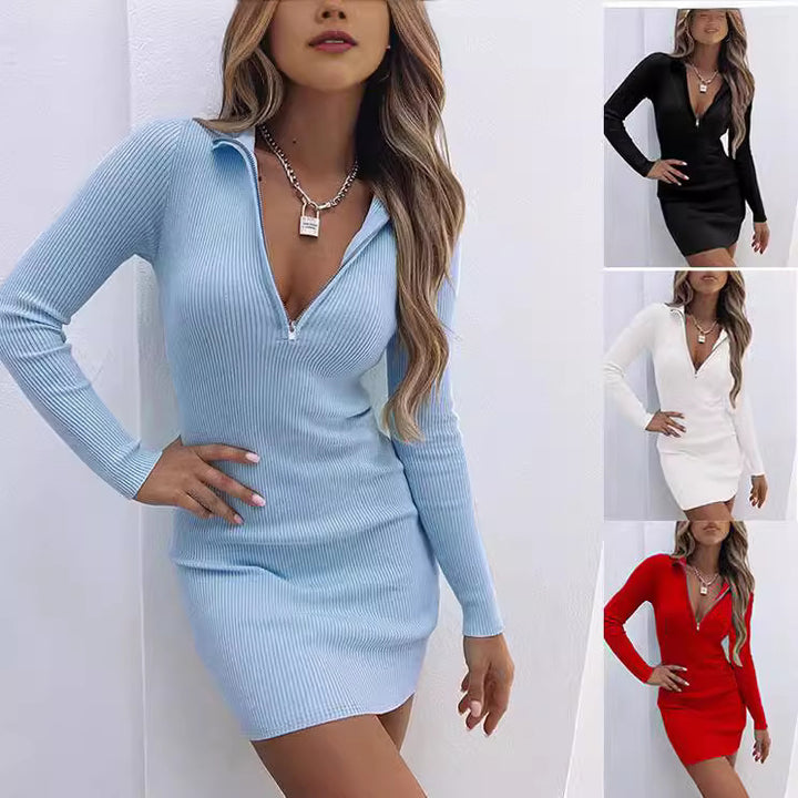 Damen Enganliegendes Ripp-Kleid mit Reißverschluss Drune