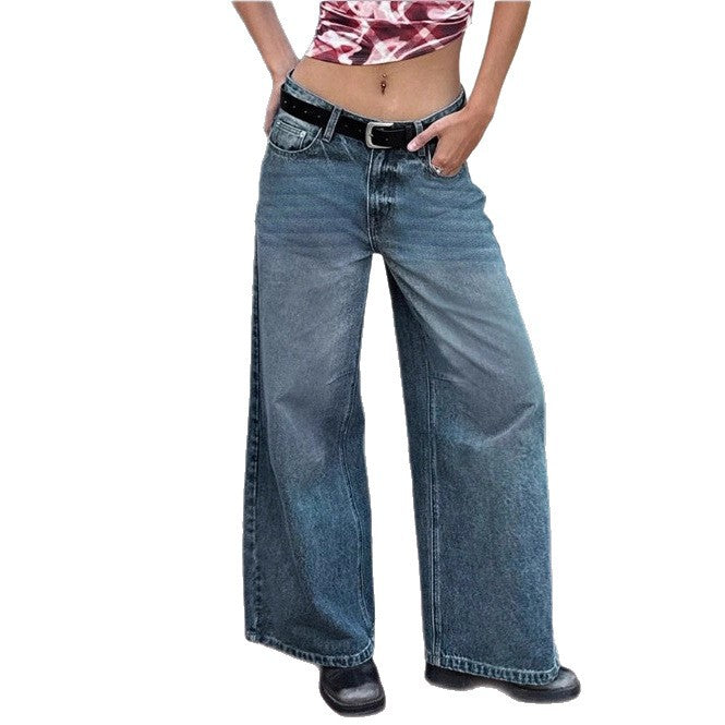 Damen Extraweite High-Waist Denim-Palazzohose mit langem Schlag Drune