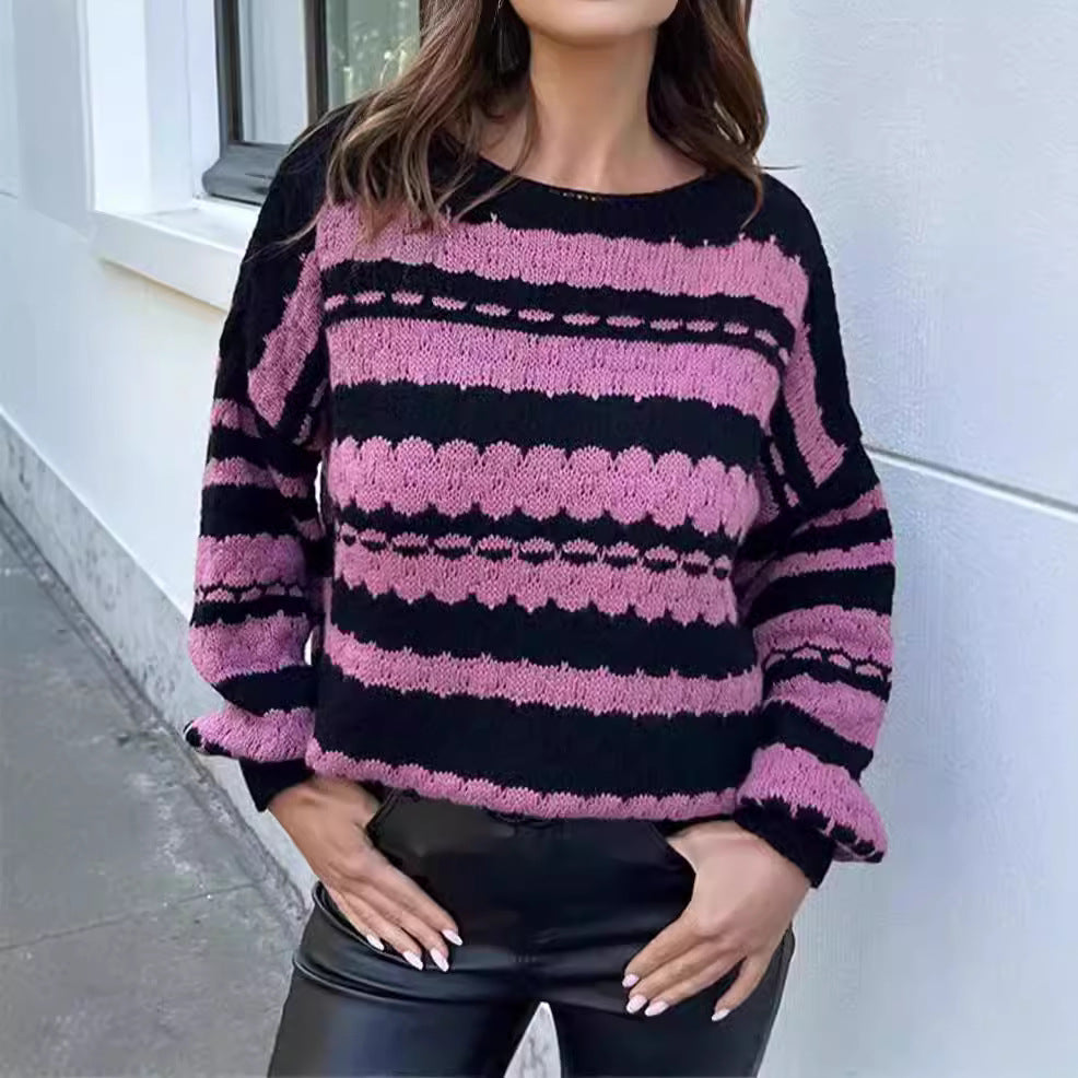 Damen gemütlicher Strickpullover mit modernem Zopfmuster und grafischen Akzenten Drune