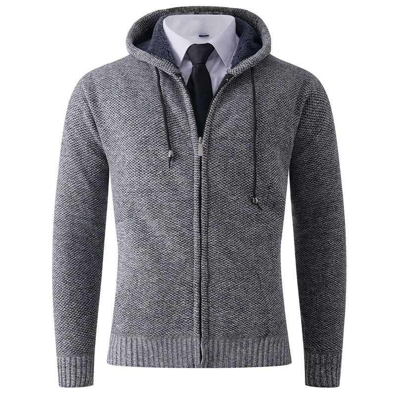 Herren modische Strickjacke mit Kapuze und Reißverschluss Drune
