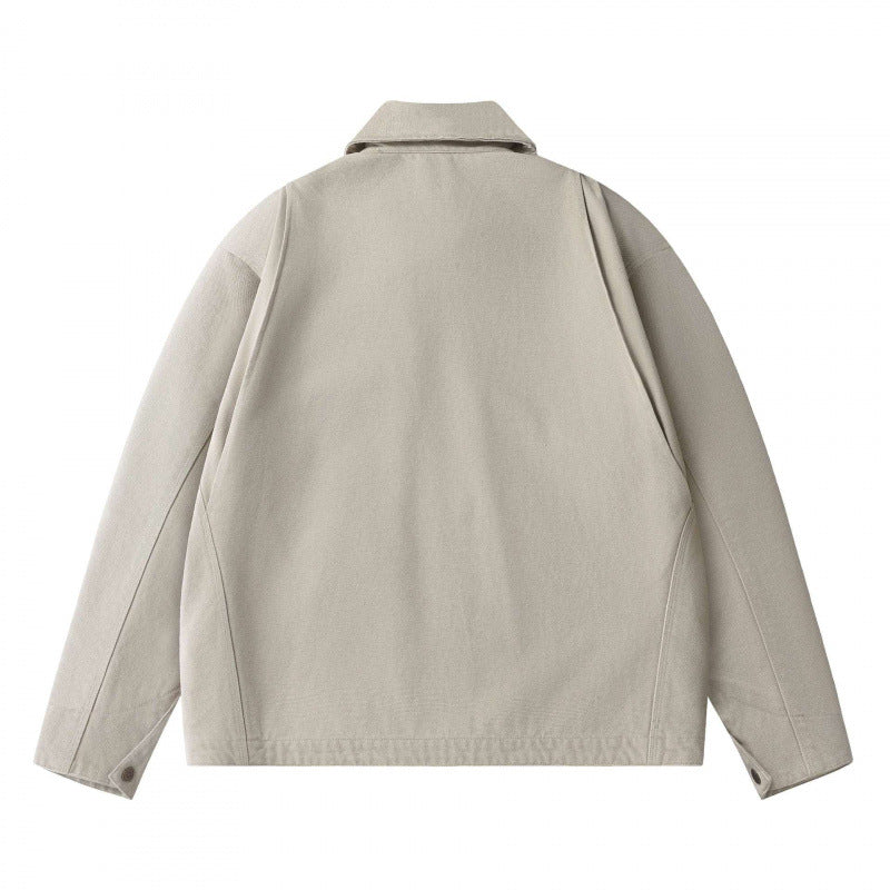 Unisex Kastenförmige Kurzjacke im Worker-Blouson-Stil mit Hemdkragen und verdecktem Reißverschluss Drune
