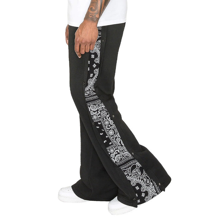 Herren Weite Sweatpants mit seitlicher Druckknopf‑Öffnung & Bandana‑Einsatz Drune