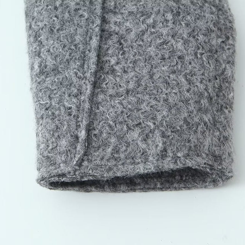 Damen nan kurzgeschnittene kastige Wollmix Jacke mit Reißverschluss Hemdkragen und aufgesetzten Pattentaschen Drune