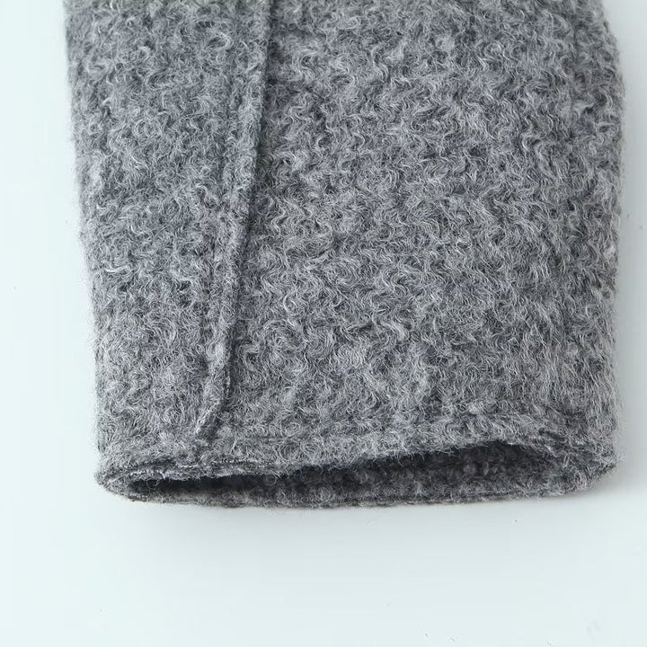 Damen nan kurzgeschnittene kastige Wollmix Jacke mit Reißverschluss Hemdkragen und aufgesetzten Pattentaschen Drune